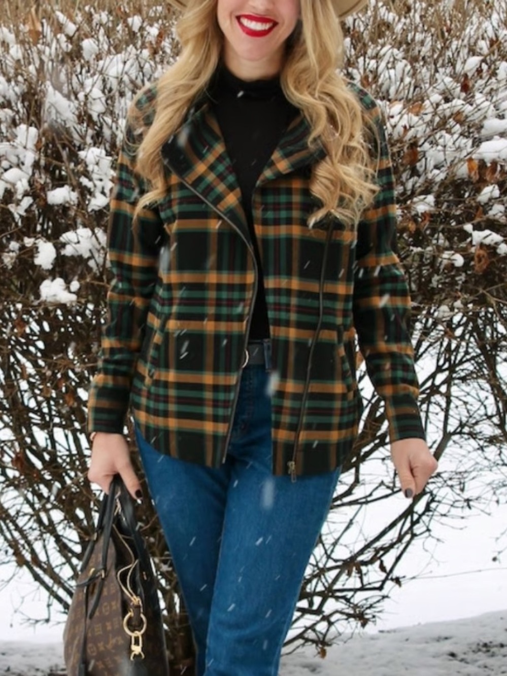 CAbi Moto Plaid Zip-Front Jacket in Black, Green, Gold Fall Brass Buttons M - Picture 13 of 13